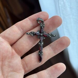 Unique Handmade Real Silver Cross Pendant With Red Gemstones